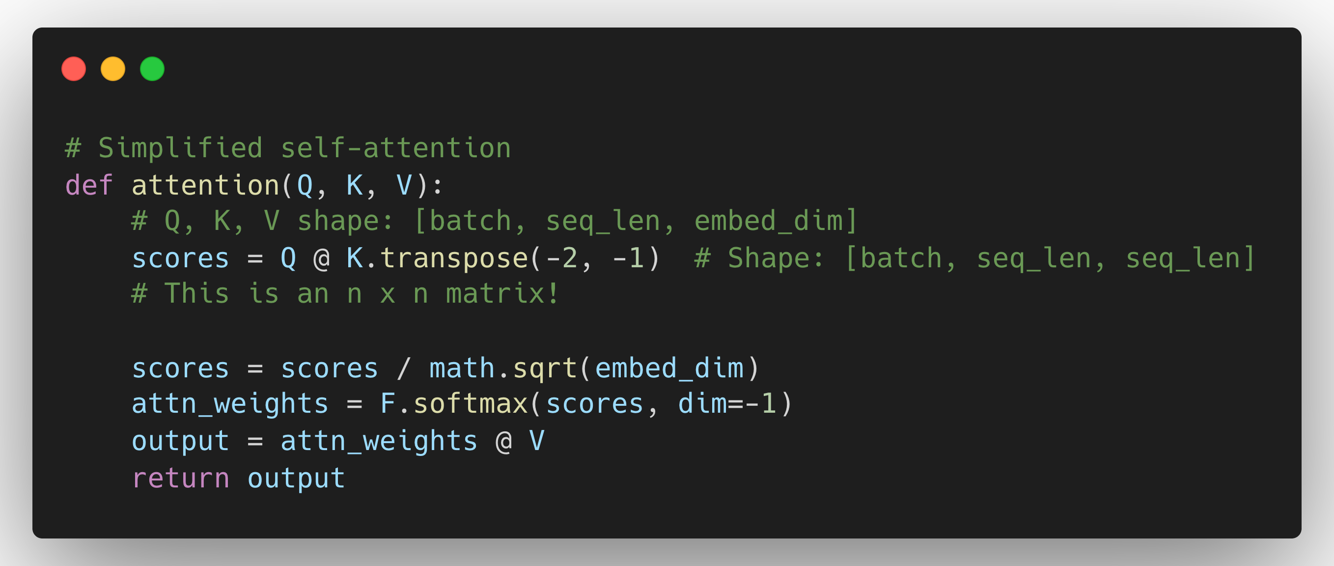 Self-attention computation showing n x n matrix