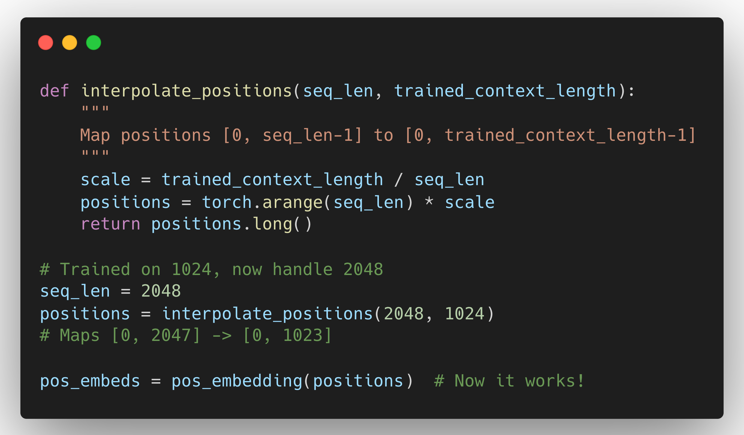 Positional interpolation code example